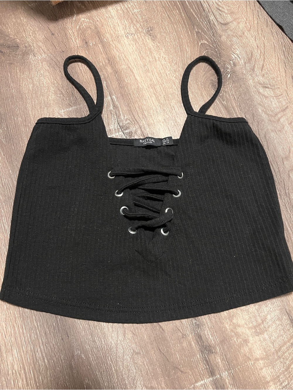 Nasty Gal Black Ribbed Lace-Up Crop Tank